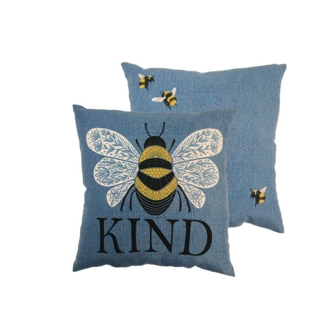 Bee Kind  16" Blue Outdoor Reversible Throw Pillow - Bee Kind CUTE!!